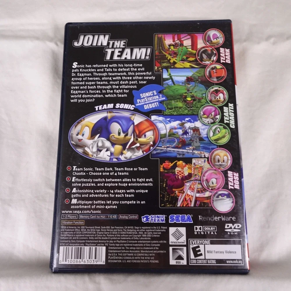 Sonic Heroes Greatest Hits (Sony PlayStation 2, 2003) DISC AND MANUAL